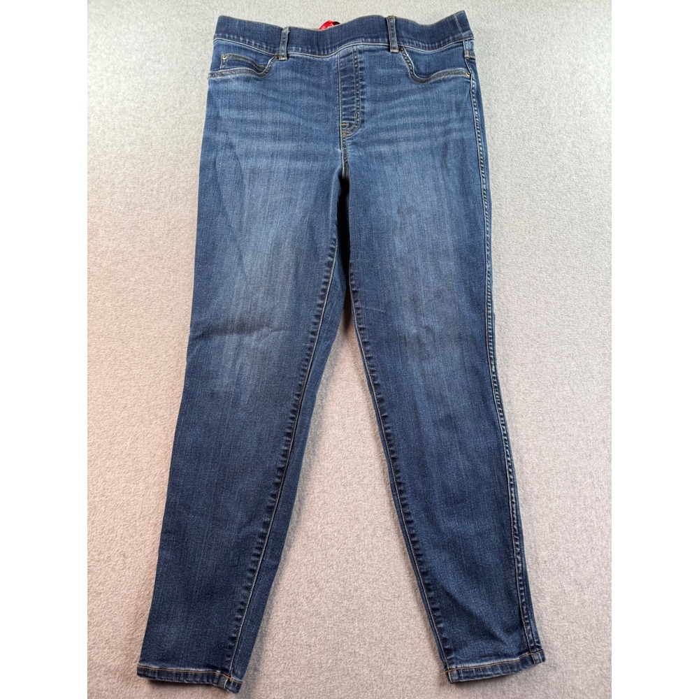 Spanx Ankle Skinny Pull On Jeans Sz XL High Waist Blue Denim Pockets 20342R